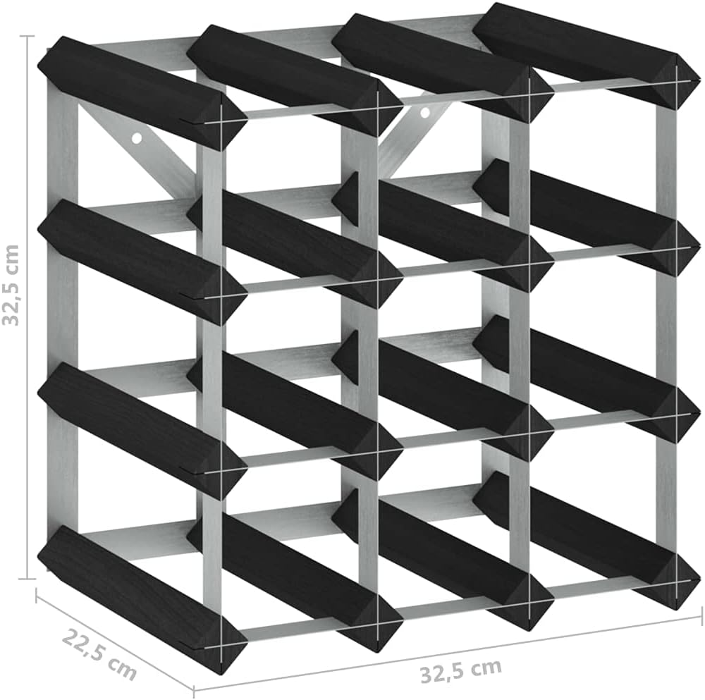 Wine Rack for 12 Bottles Black Solid Pine Wood