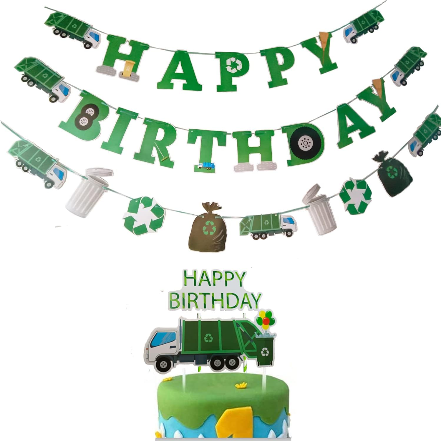 Finypa Garbage Truck Birthday Banner Set