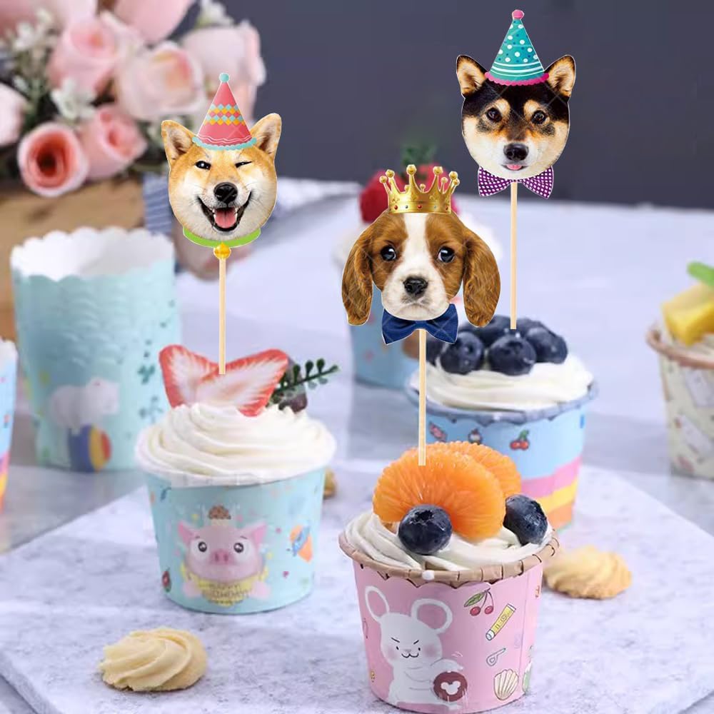 SAMOKA Pet Dog Cupcake Toppers 24PCS Birthday Decorations
