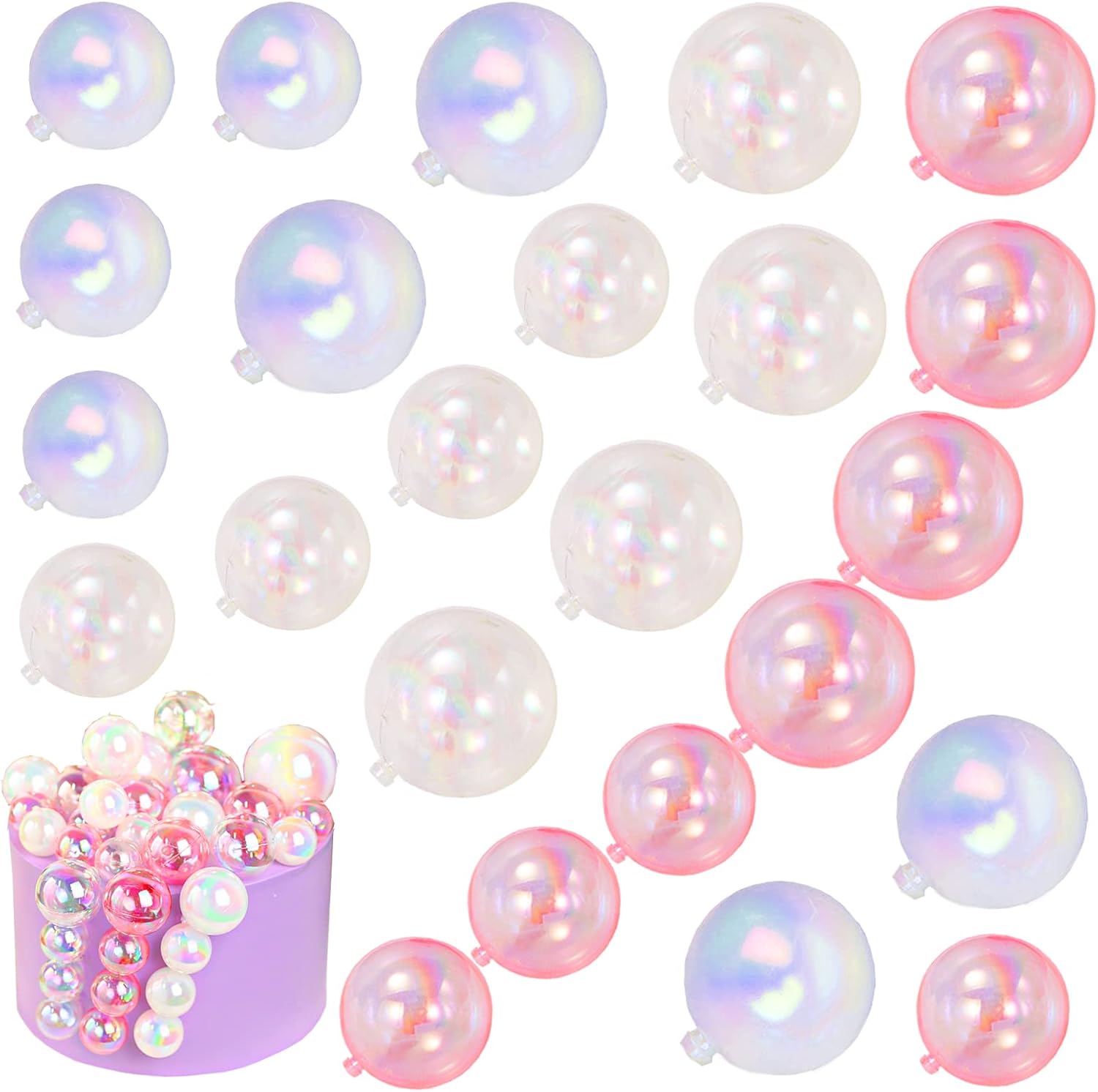 BEAIMUXI 24PCS Bubble Pearl Cake Toppers DIY Decor