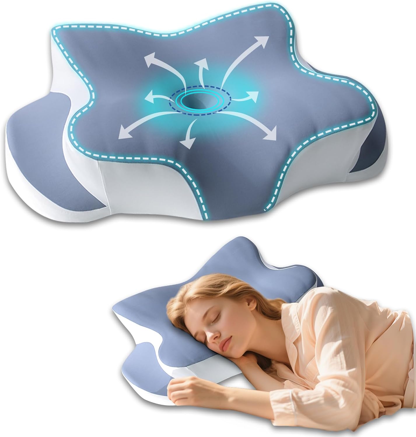 Mckkymi Memory Foam Cervical Pillow - Cooling Side Sleeper with Two Heights