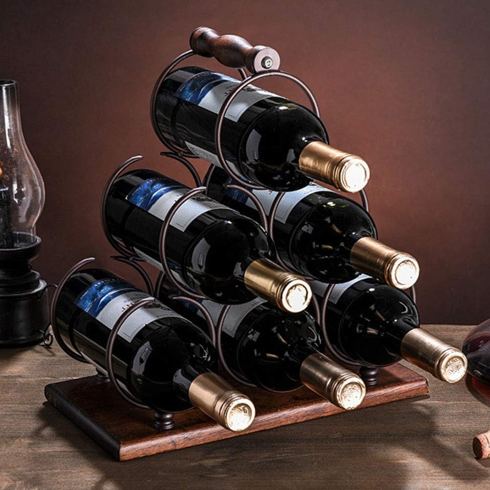 6 Bottles Metal Wine Rack Freestanding Organizer Stand Black