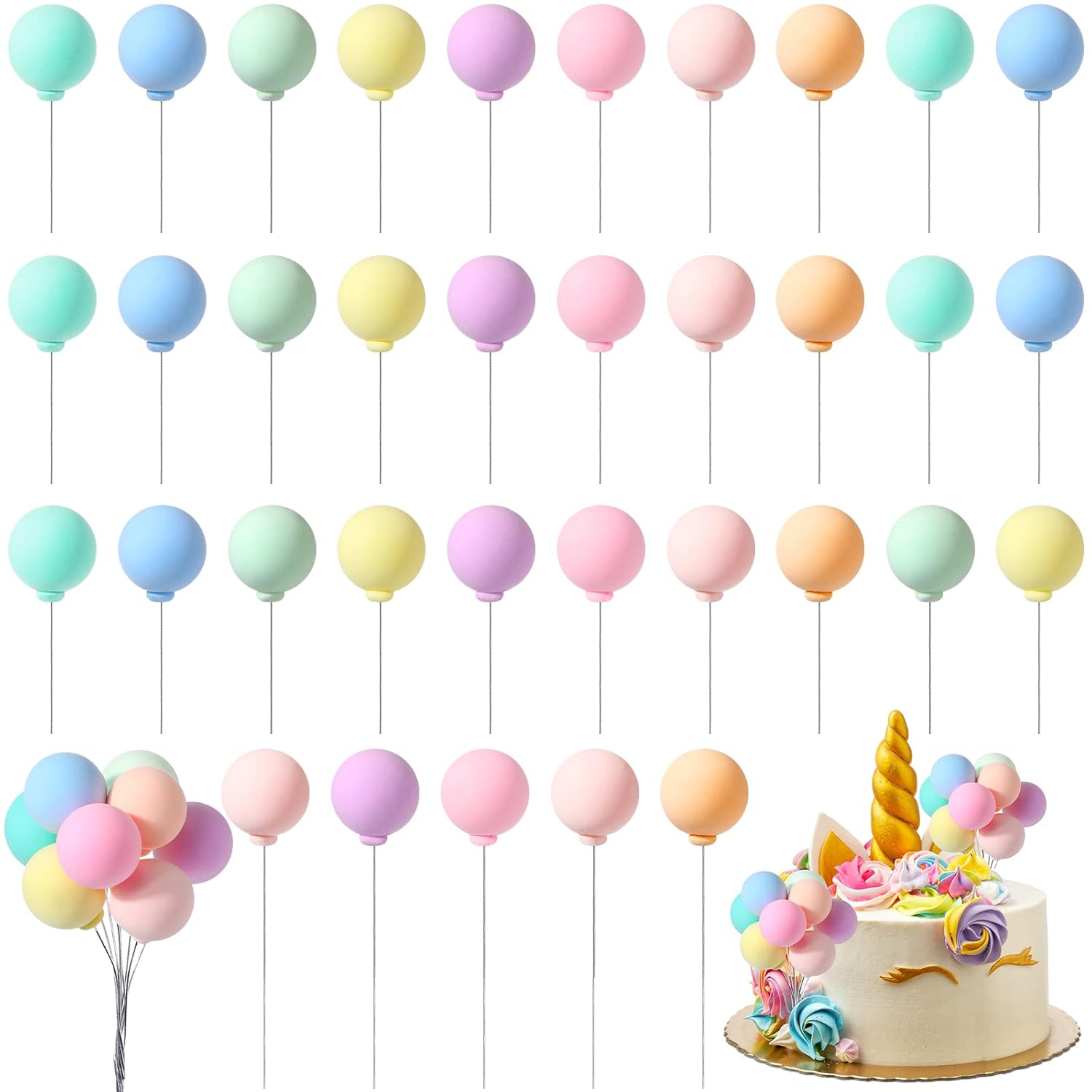 Sieral 40 Pcs Mini Balloon Cake Toppers Colorful