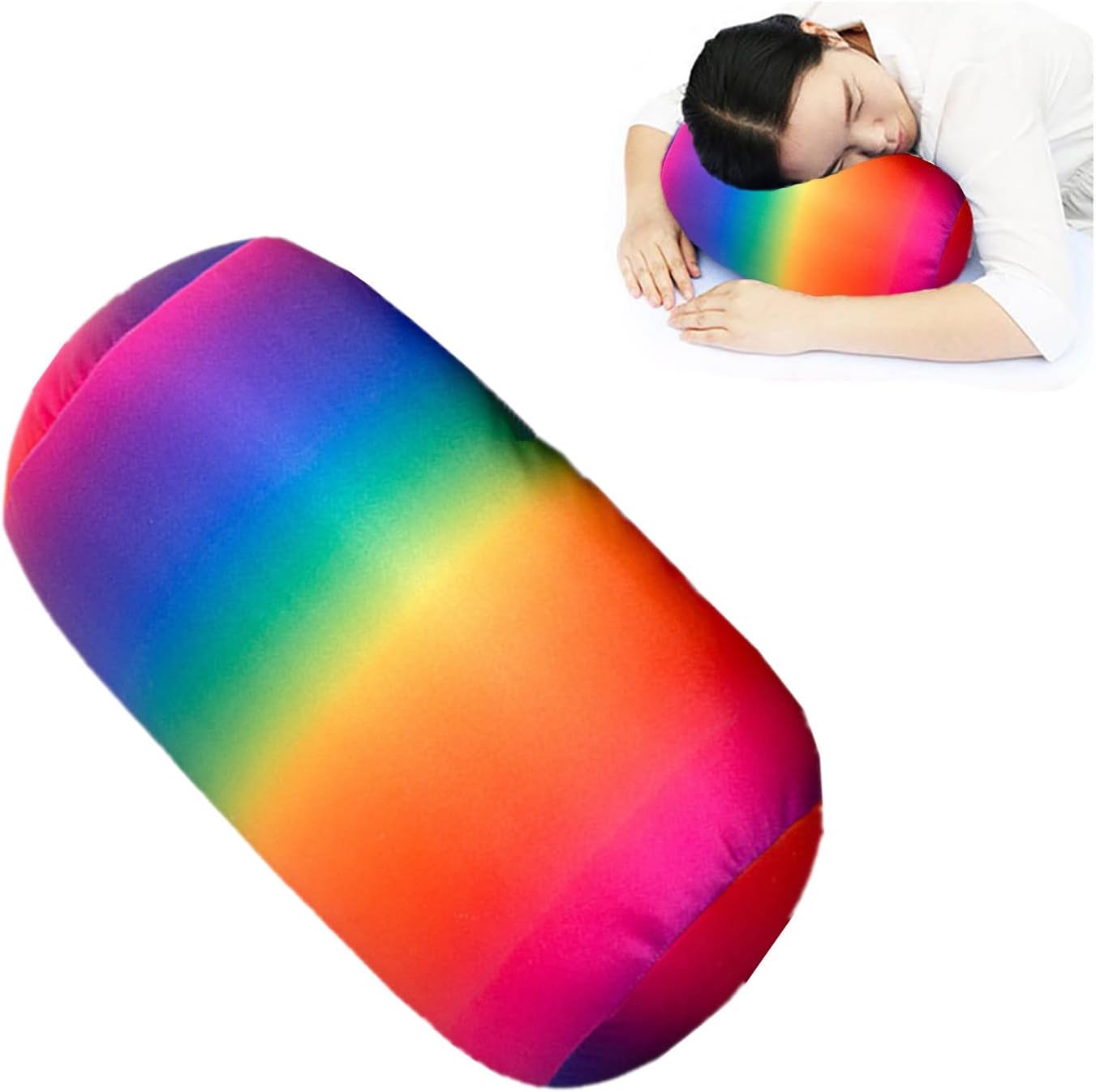 ASkinds Cylindrical Roll Pillow - 7 x 12 Rainbow Microbead Support Cushion