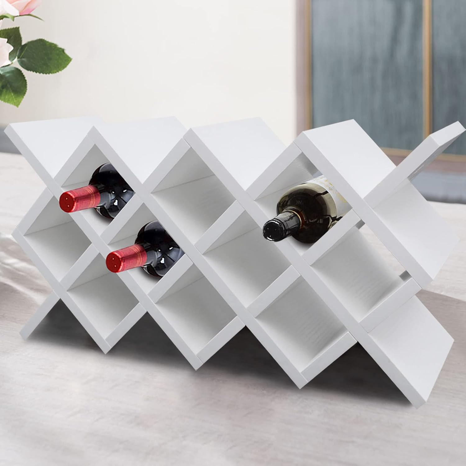 White Wall-Mounted Wine Rack with 10 Compartments