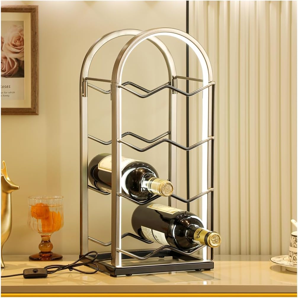 LED Countertop Wine Rack - 8 Bottle Freestanding Storage Stand