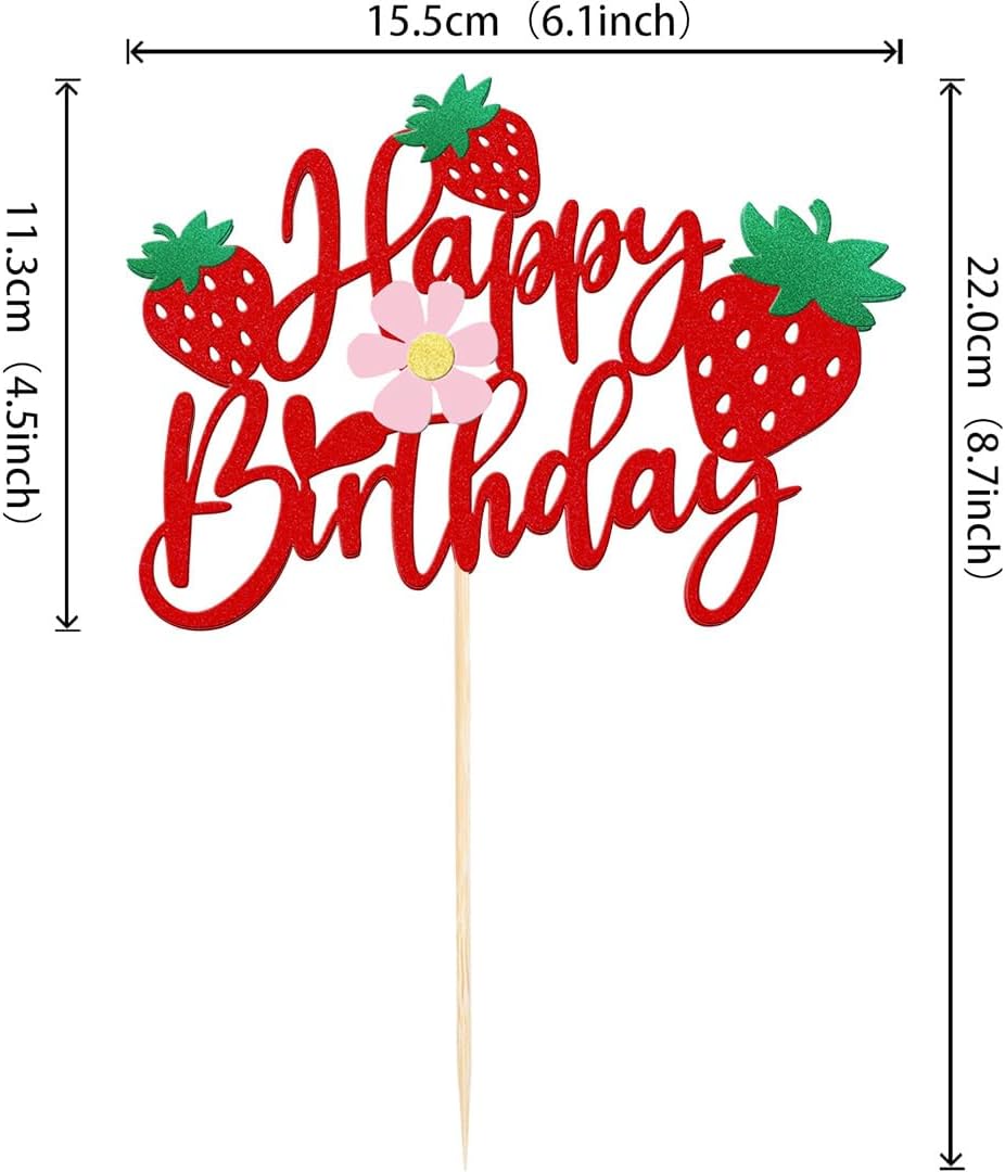 ZitTRo 1Pcs Happy Birthday Glitter Strawberry Cake Topper