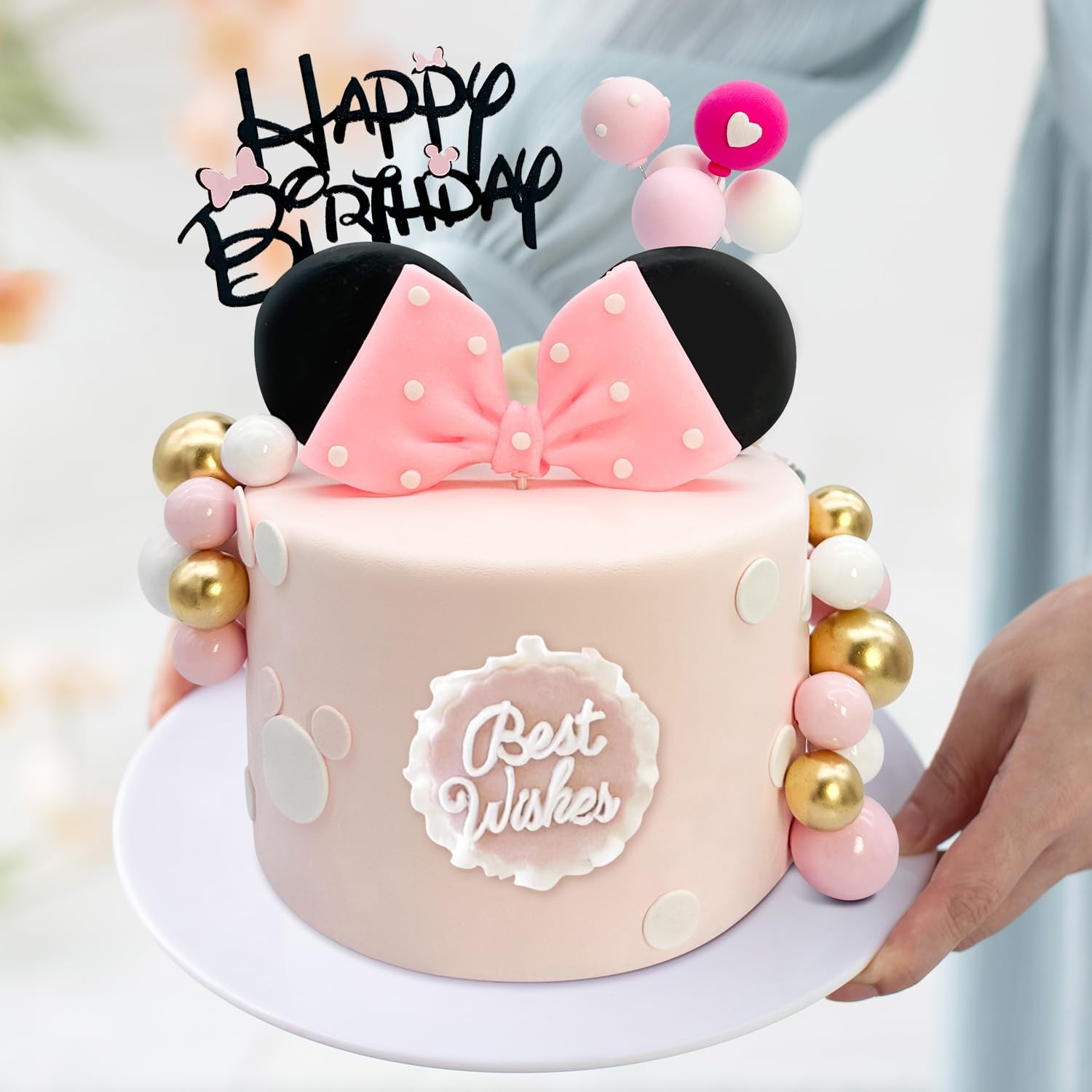 20Pcs Mouse Cake Toppers with Bows and Ears Birthday Decor