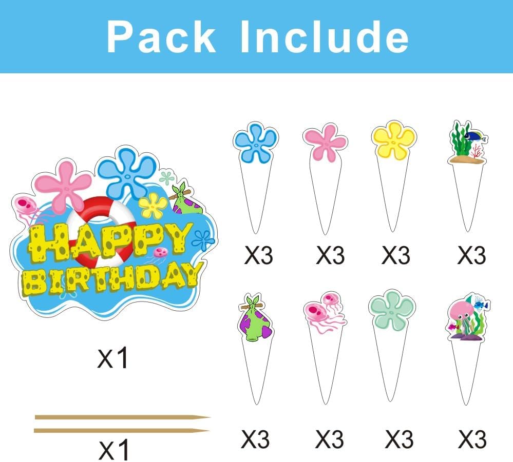 25 Pcs Yellow Cake Topper Set Kids Birthday Decorations