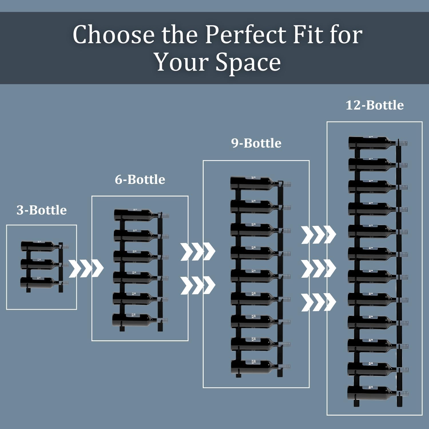 3-Bottle Black Metal Wall Wine Rack Modern Industrial Design