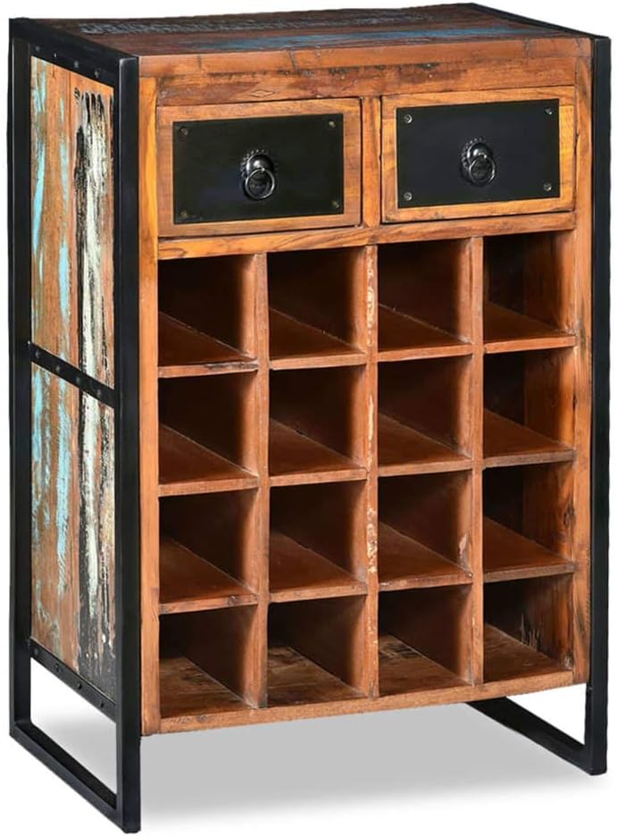 VRAXO 16-Bottle Wine Rack Reclaimed Wood Industrial Style