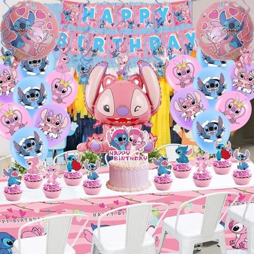 103PCS Stitch Birthday Decorations Set Pink