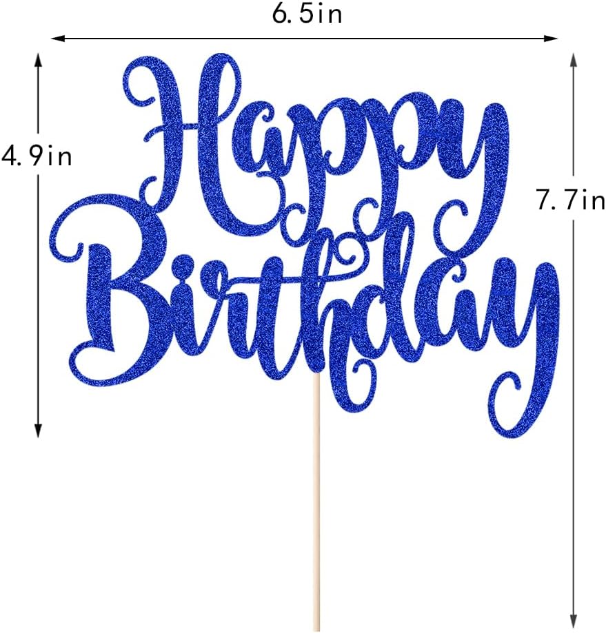 Happy Birthday Cake Topper - Deep Blue Glitter Decor