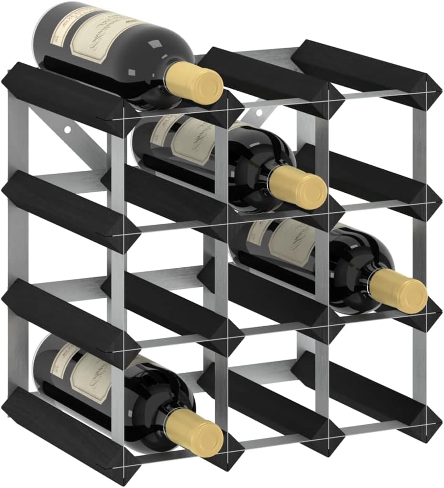 Wine Rack for 12 Bottles Black Solid Pine Wood