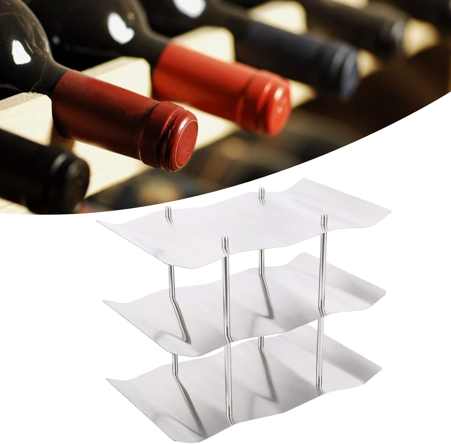 TeamSky 3-Tier Stainless Steel Wine Rack for Kitchen Bar Wine Cellar