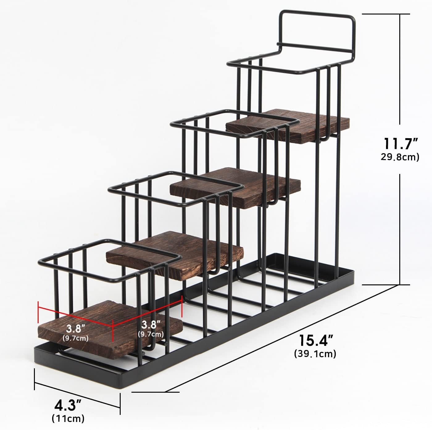 4-Tier Coffee Syrup Organizer Rack with Rustic Wood and Metal Frame