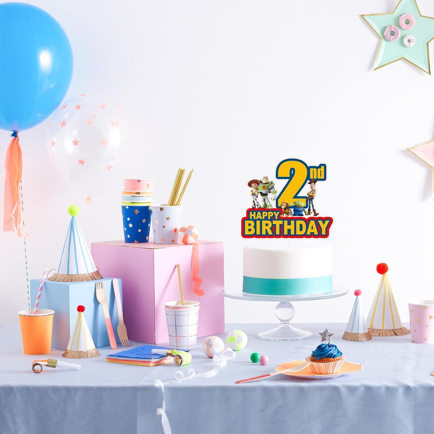 1 Pcs Green Story 2nd Birthday Cake Topper for Boys Girls