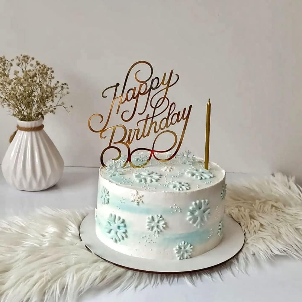 Happy Birthday Cake Toppers 6pcs Set Mirror Gold