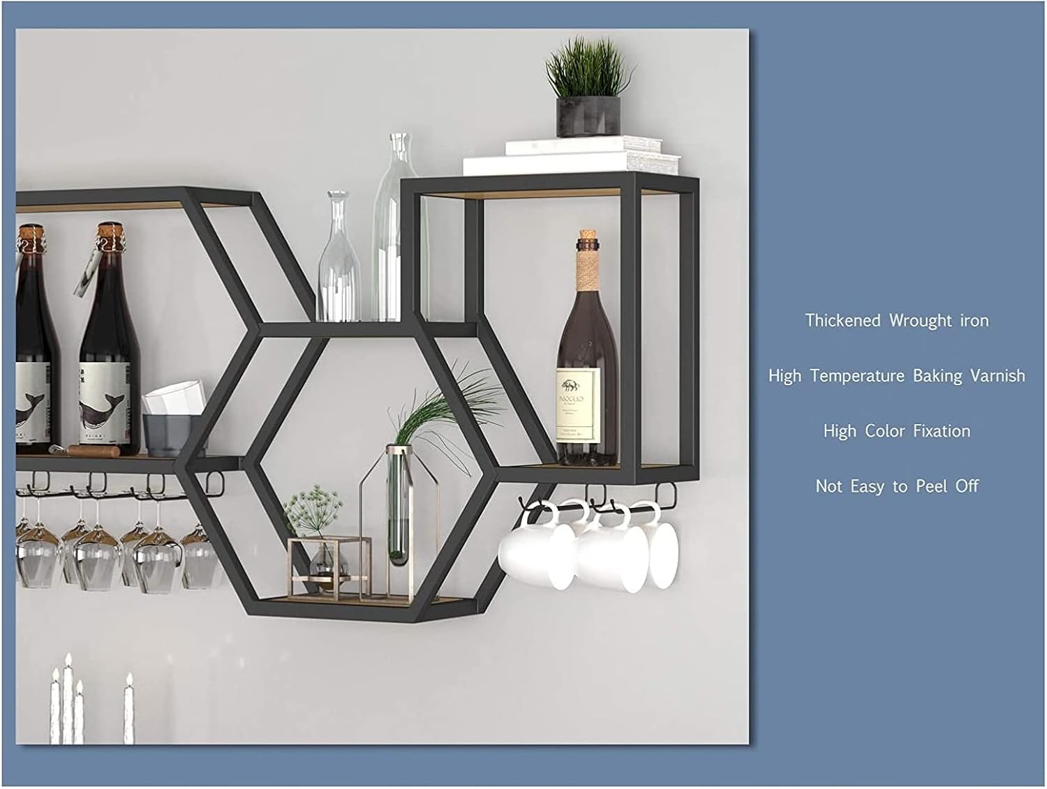 ALDEPO Wall-Mounted Wine Rack with Iron Art and Pine Wood