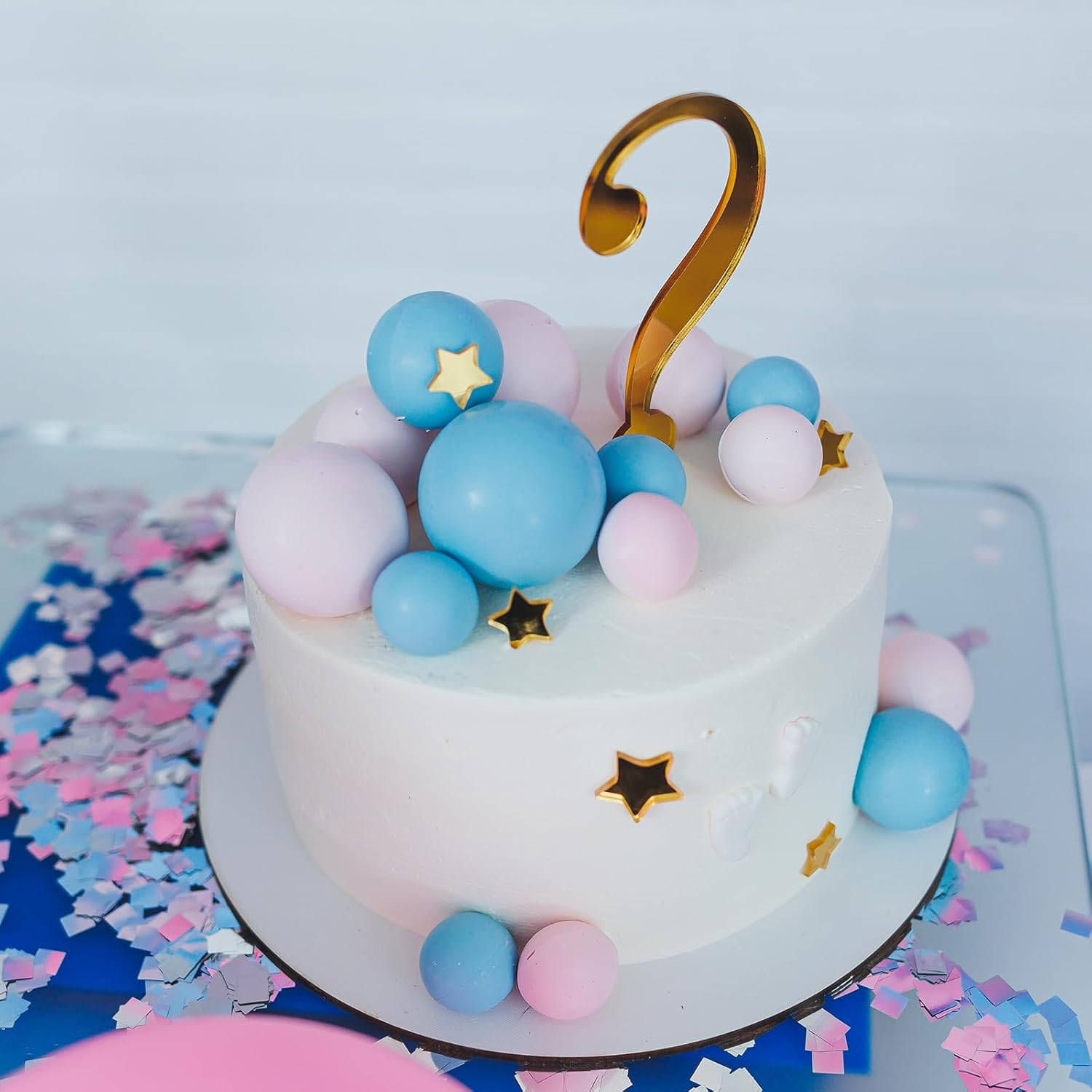 ASTARON 50 Pcs Mini Balloon Cake Topper Sticks Pink Blue Series