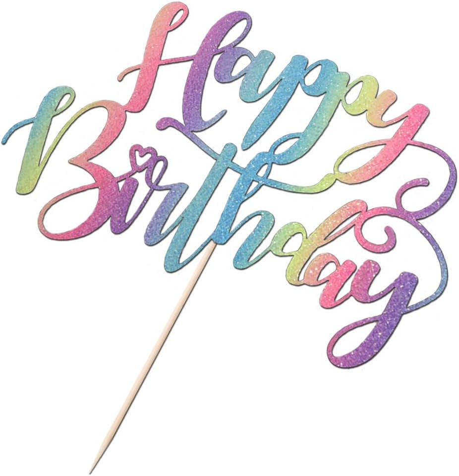 Naicaek Handmade Glitter Birthday Cake Topper with Rainbow Design