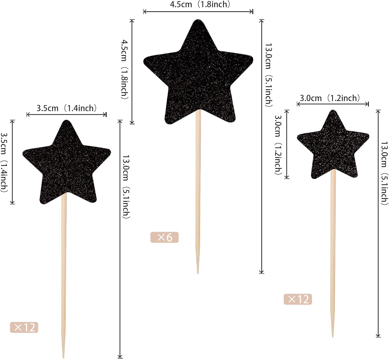 30 PCS Glitter Star Cupcake Toppers for Parties
