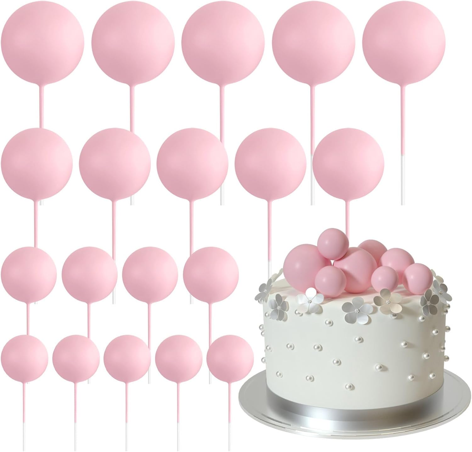 ASTARON 20 Pcs Light Pink Ball Cake Decorations