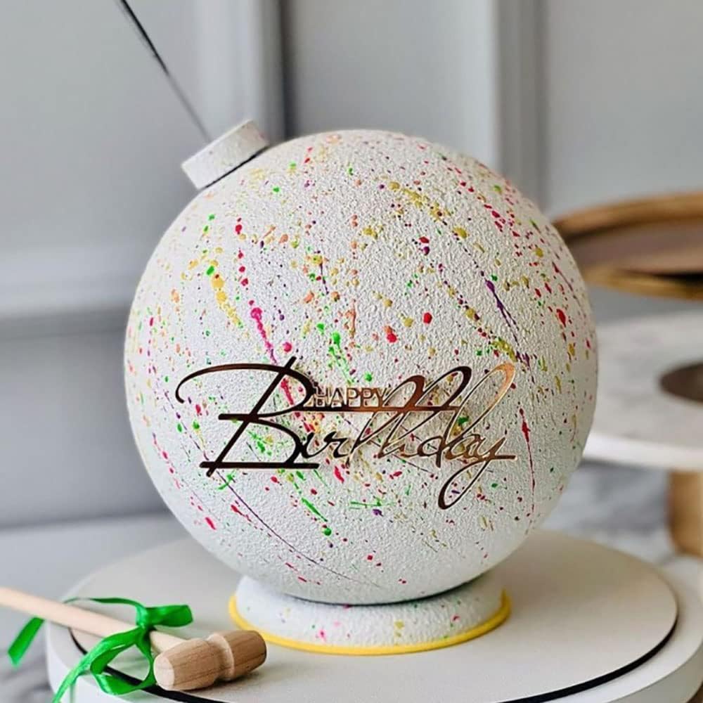 Happy Birthday Cake Toppers 6pcs Set Mirror Gold