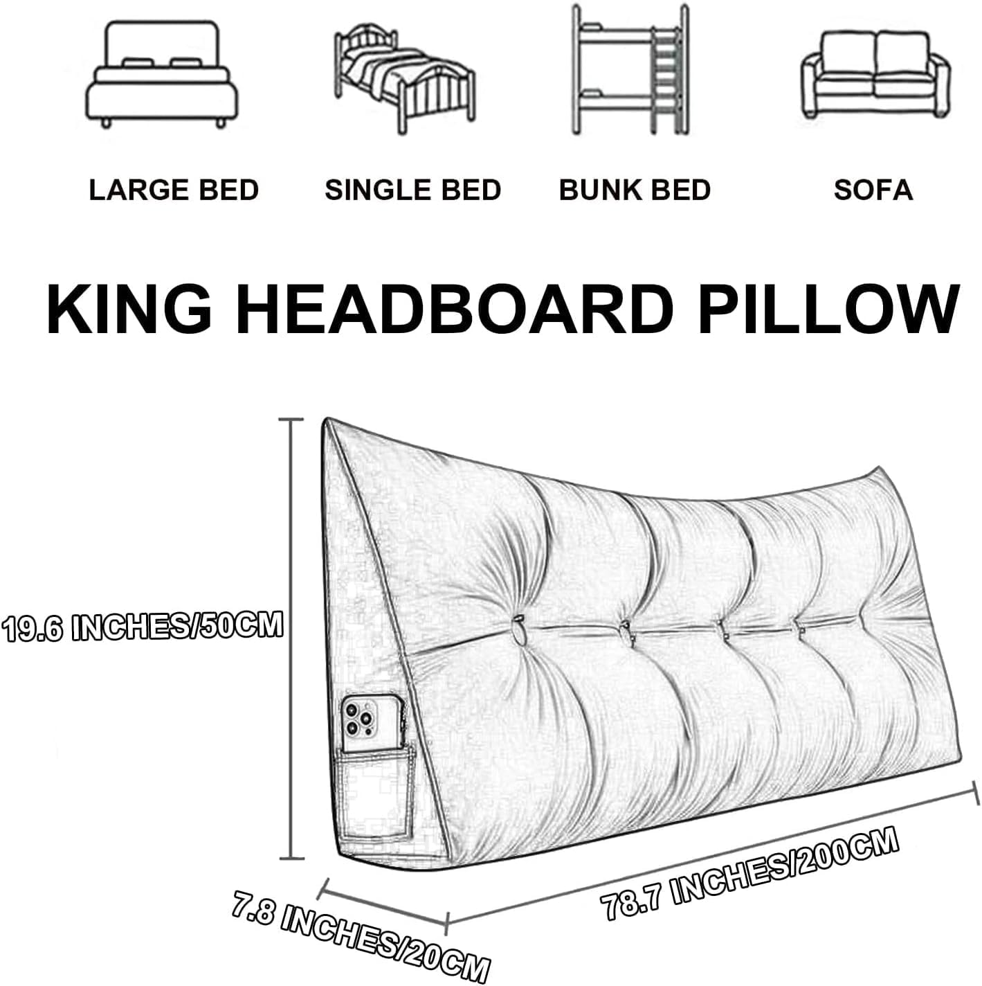COZMAX Queen Size Wedge Pillow with Gray Cover