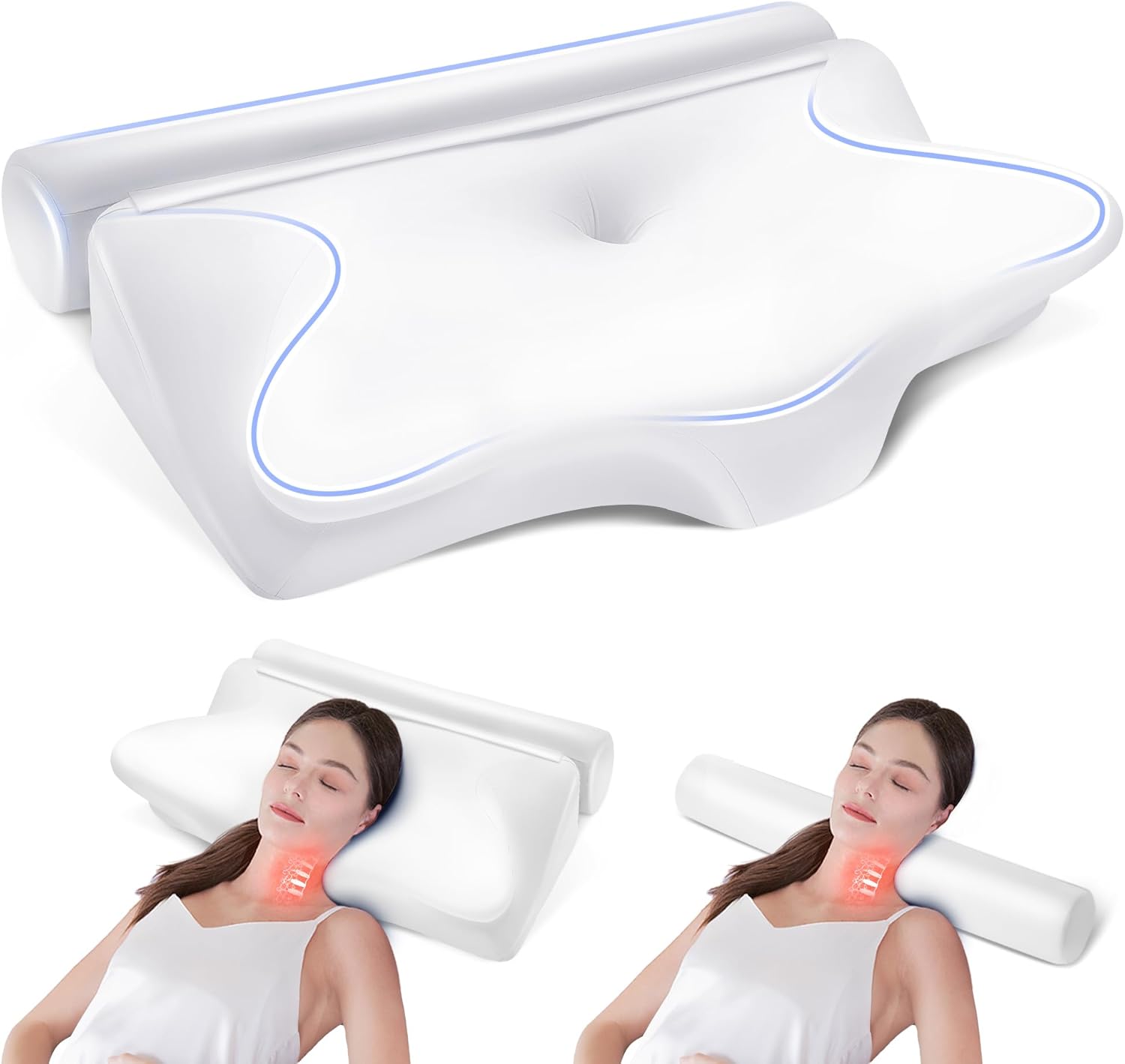 KINGJOY 2-in-1 Neck Pillow - Cooling Back Cervical Support