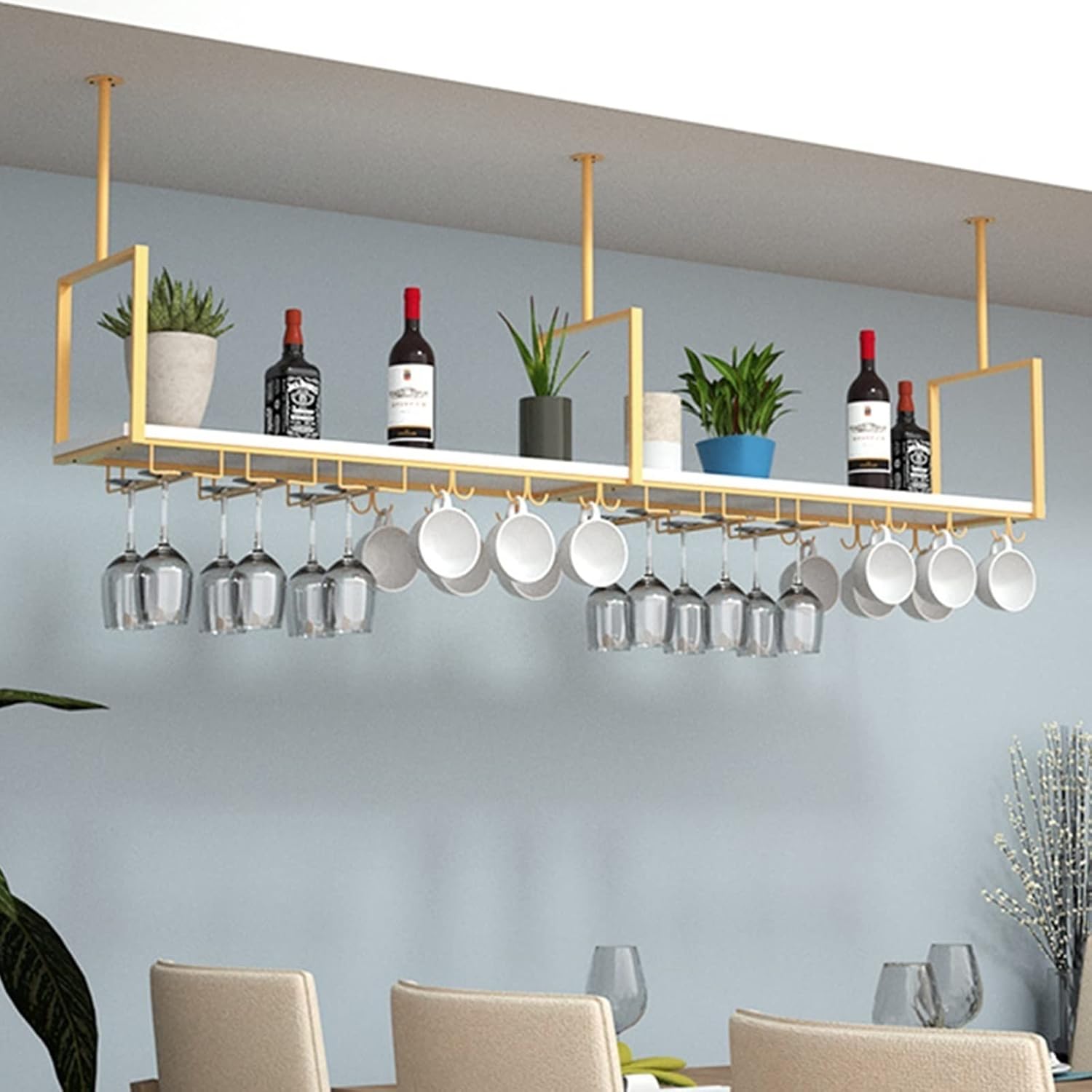 KOHARA Wall-Mounted Wine Rack with Two Cup Holders