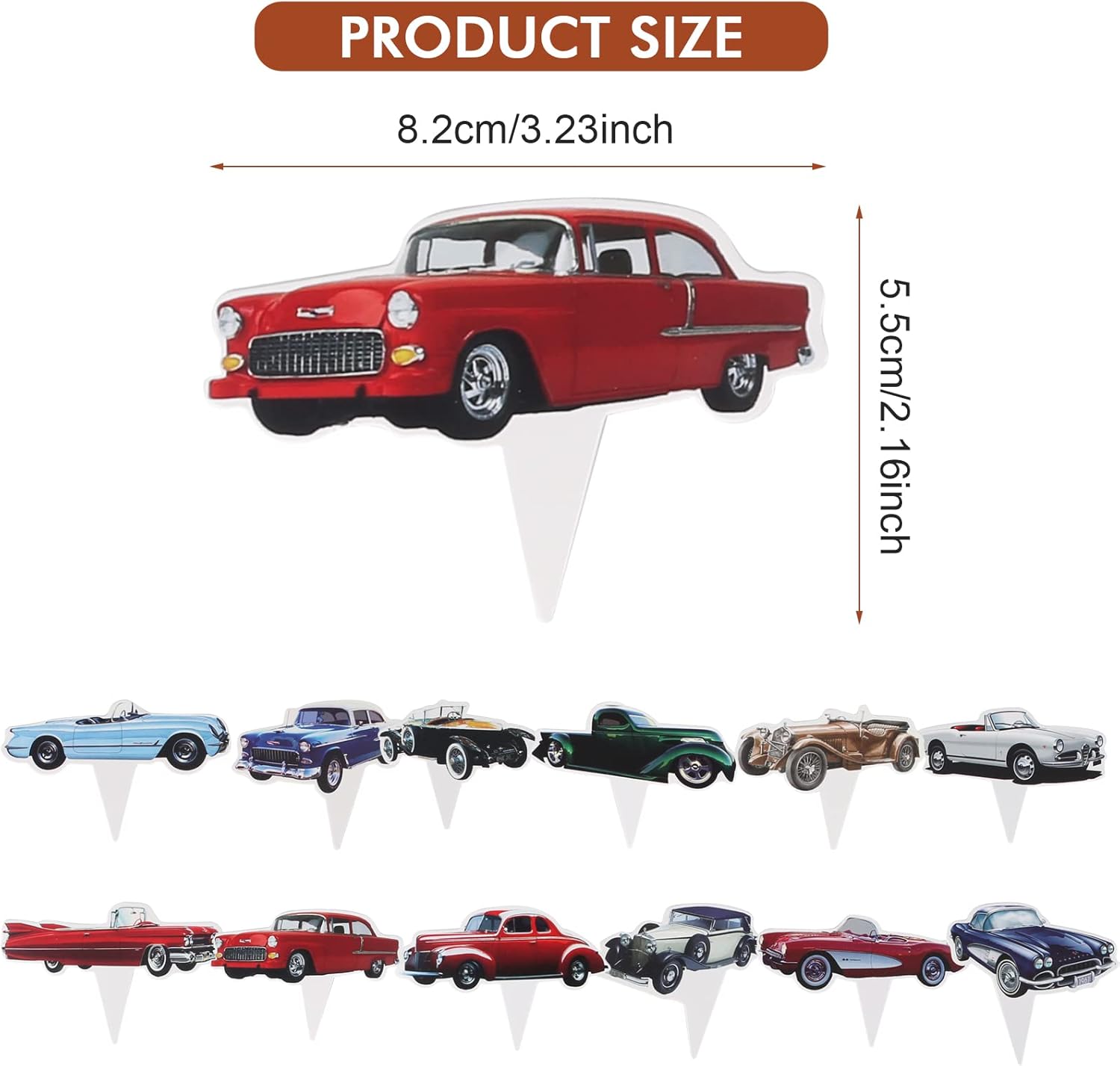 24 Pcs Classic Car Cupcake Toppers - Retro Birthday Party Decor