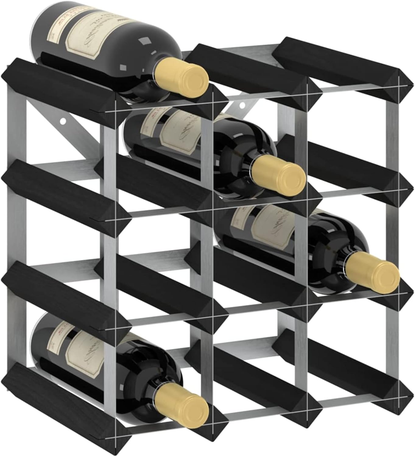 Bopdu Freestanding Wine Rack for 12 Bottles Black Wood