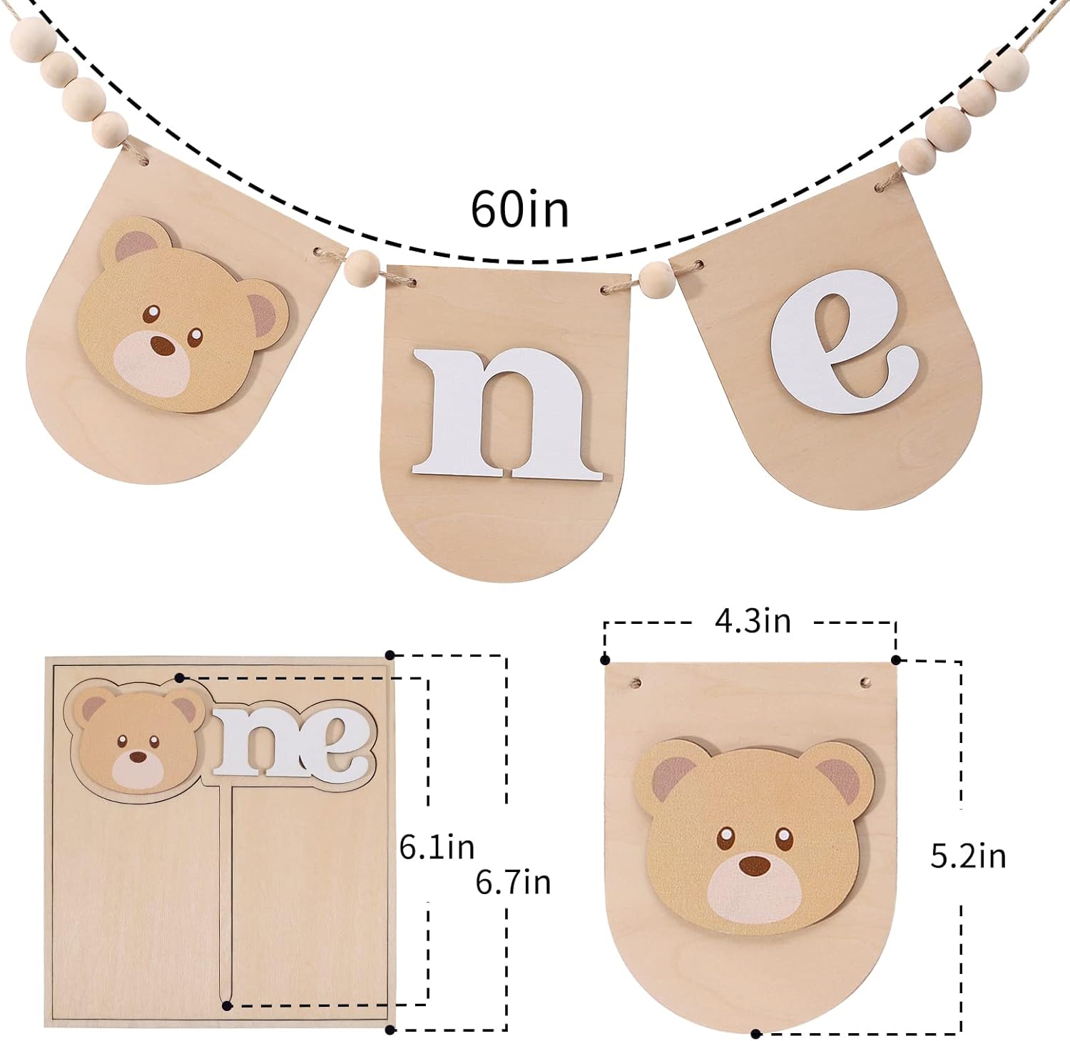 Wooden Teddy Bear Birthday Banner Decor
