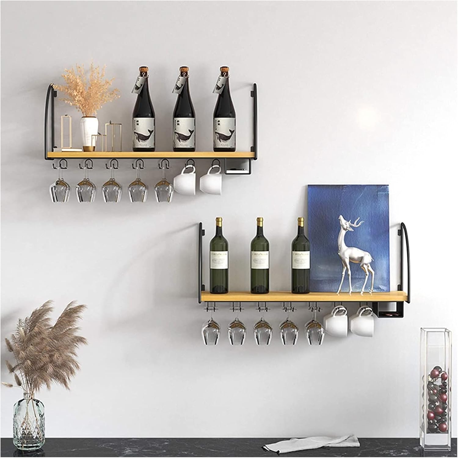 ALDEPO Wall-Mounted Wine Rack 2 Tier Metal Organizer