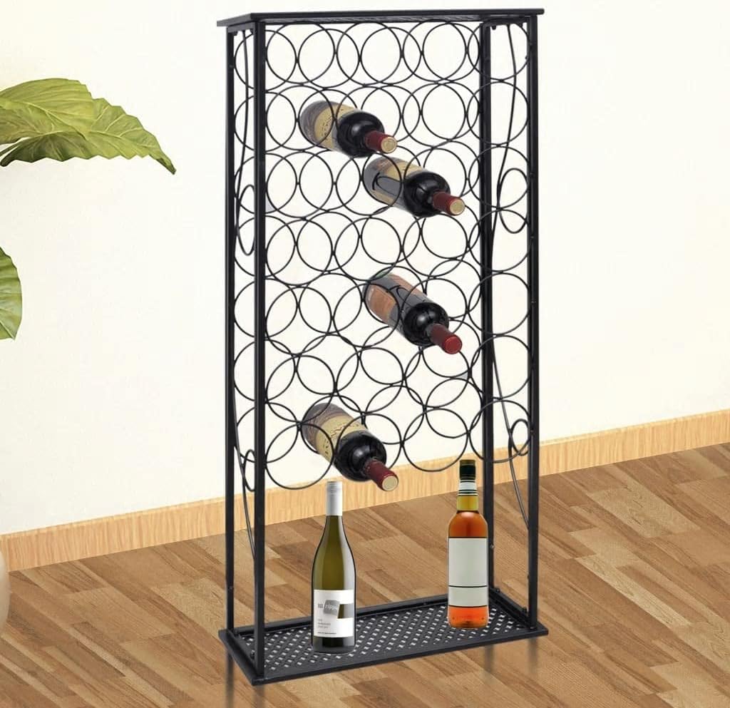 vidaXL Freestanding Wine Rack - 28 Bottles Black Iron Classic Design