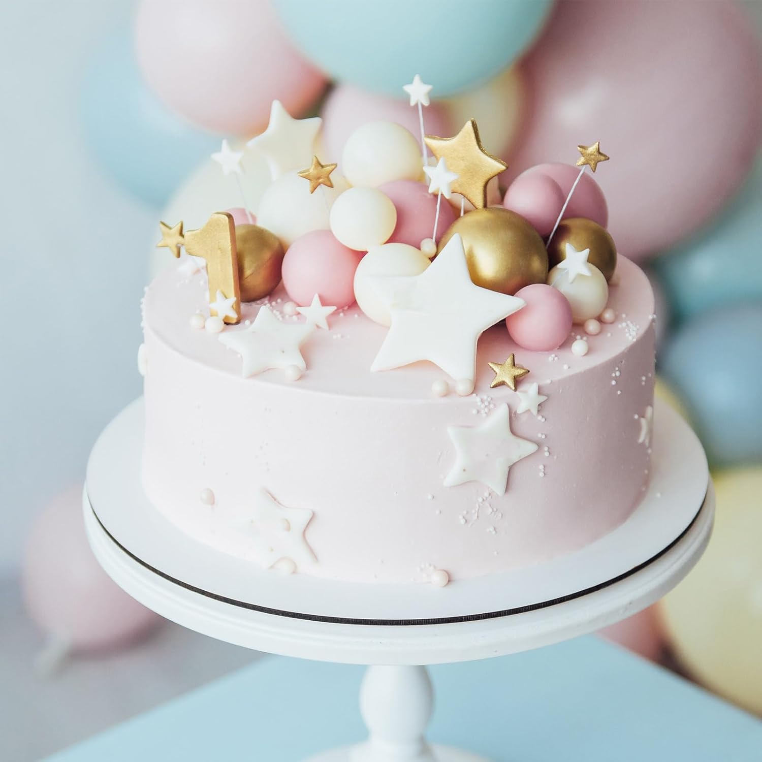 ASTARON 20 Pcs Light Pink Ball Cake Decorations