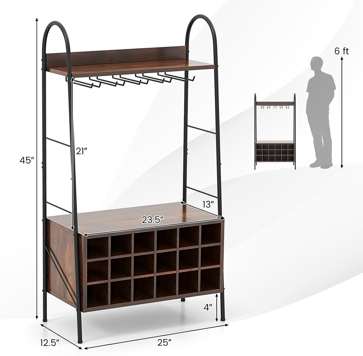 Giantex Freestanding Wine Rack with 15 Glasses Holder and 2 Storage Shelves