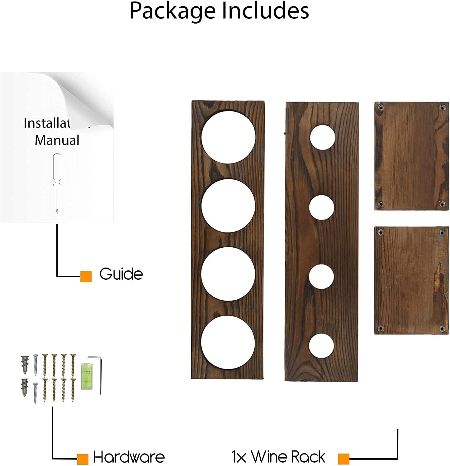 Rustic State Wall-Mounted Wine Rack for 4 Bottles -Walnut