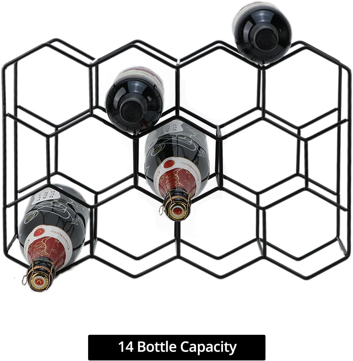 QWORK Modern 14 Bottle Wine Rack 3 Tier Black Metal Stand