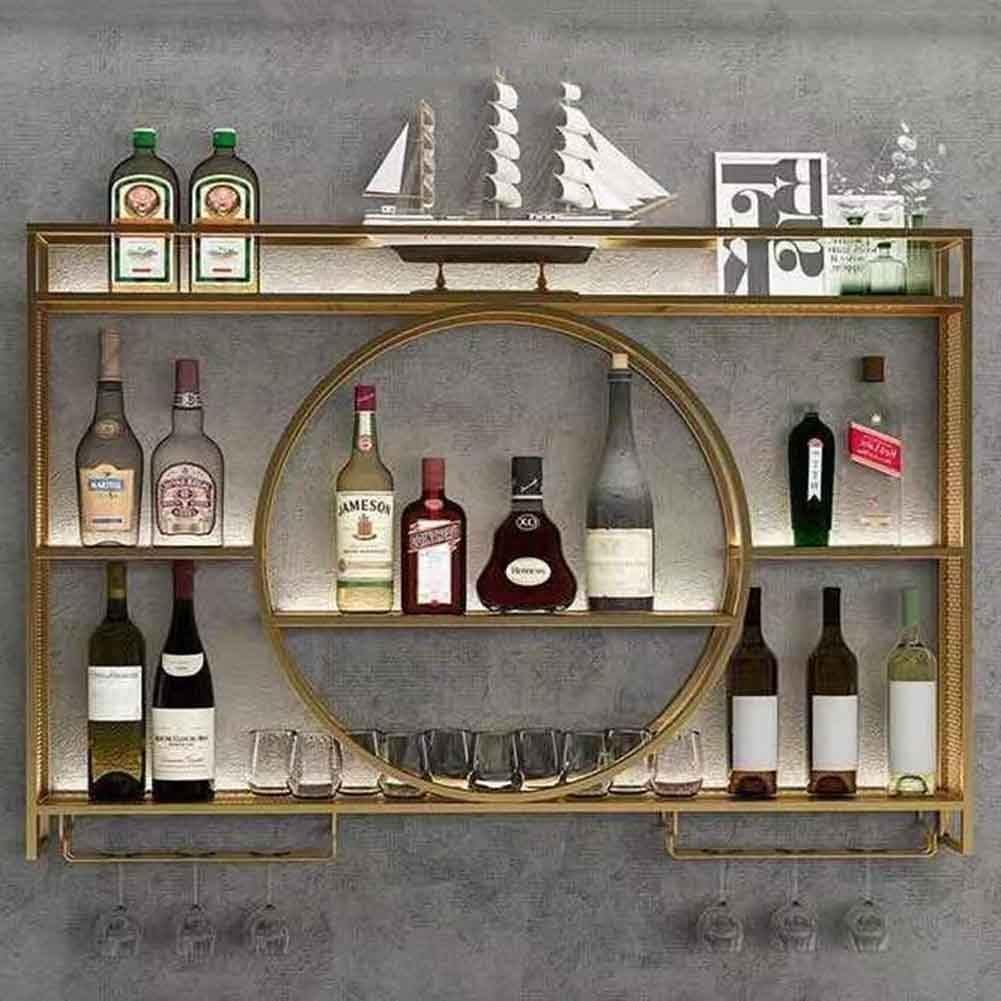Wall-Mounted Wine Rack with Glass Holder Gold Finish