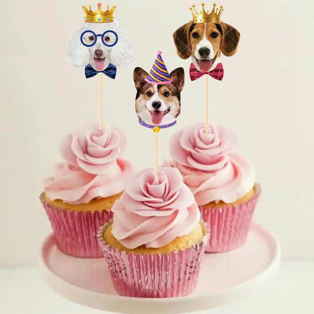 SAMOKA Pet Dog Cupcake Toppers 24PCS Birthday Decorations