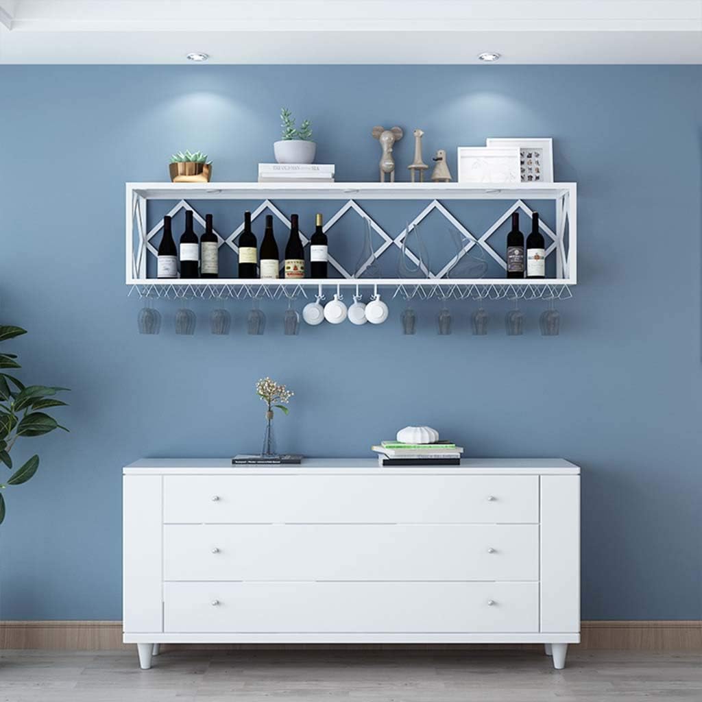 Wine Rack Floating Shelves Wall-Mounted Iron Bottle Holder with Partitions