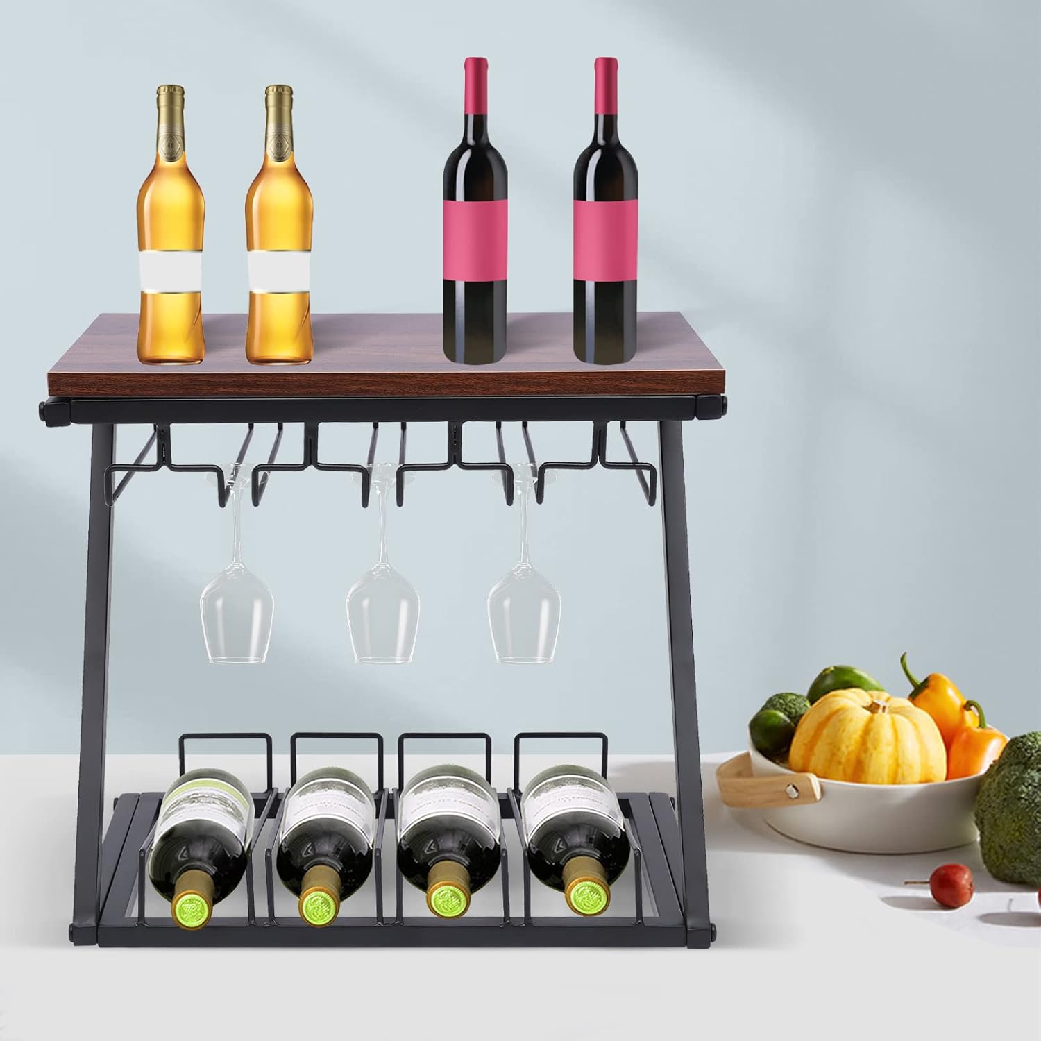 CeRaBuRET Wine Rack with 4 Bottles 8-12 Glasses Holder