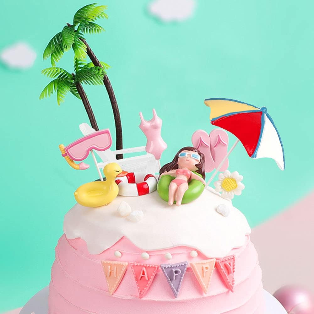 Hawaiian Beach Cake Toppers Non-Edible 8-Piece Set