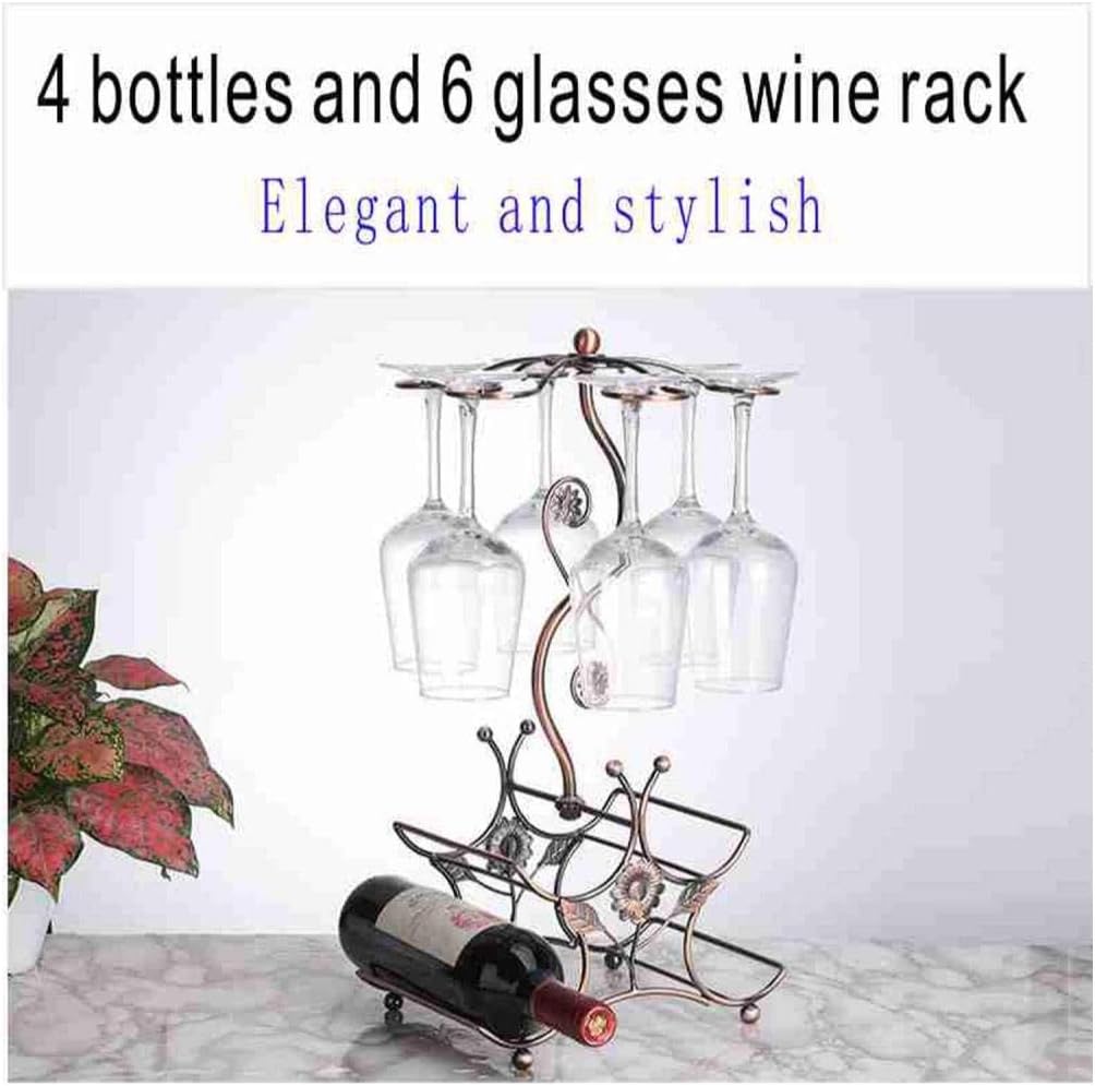 Cicodona Wine Rack 4 Bottles 6 Glasses Decor