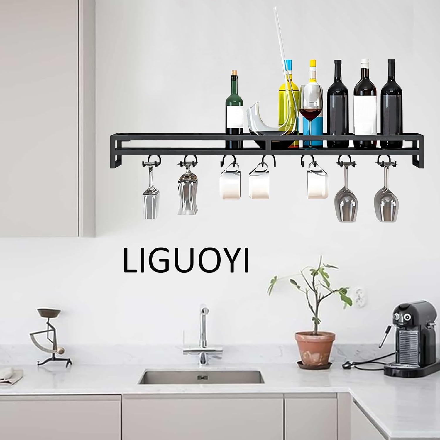 LIGUOYI Wall Mounted Wine Rack - Sturdy Metal Holder BlackGoldWhite