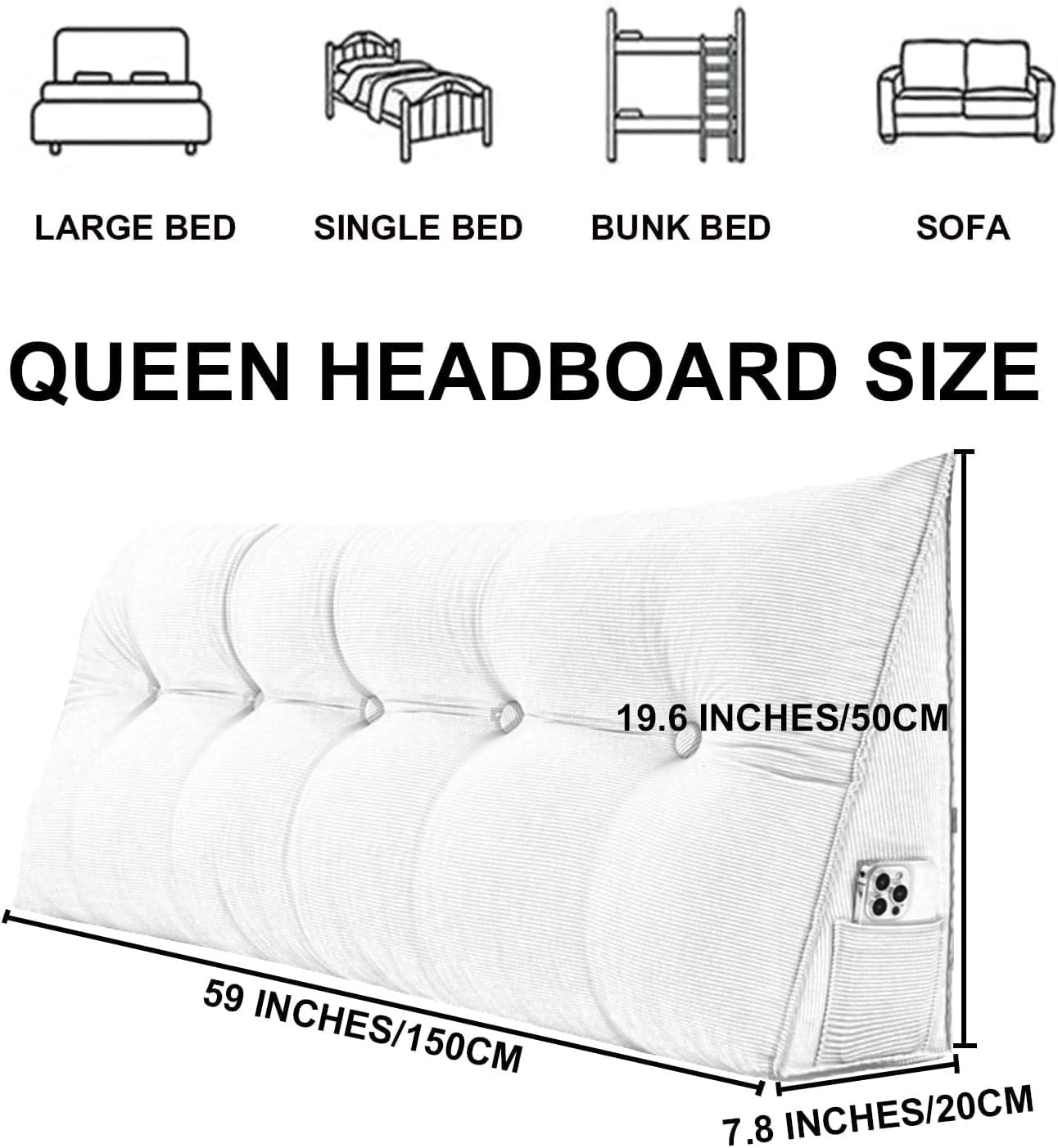 COZMAX Queen Size Triangular Headboard Pillow