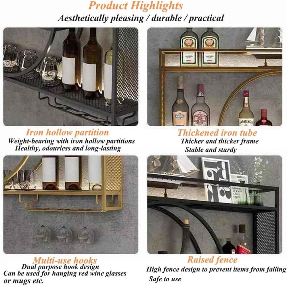 Wall-Mounted Wine Rack with Glass Holder Gold Finish