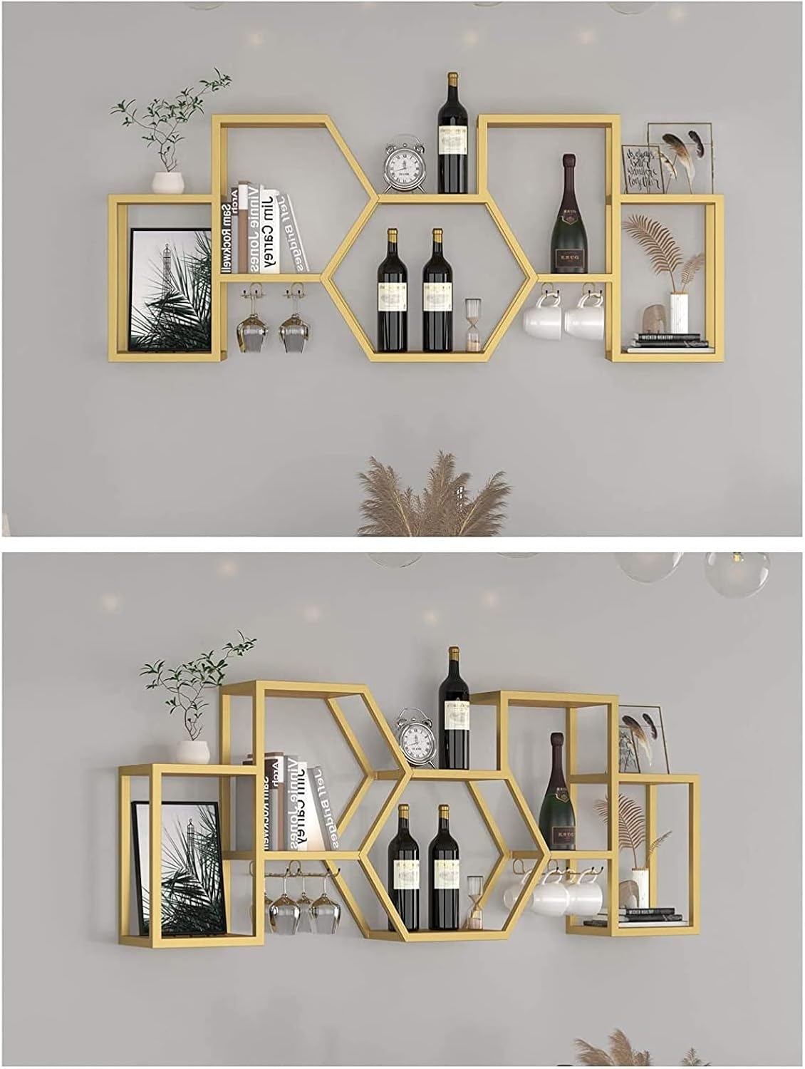 ALDEPO Wall-Mounted Wine Rack with Gold and Bronze Finish